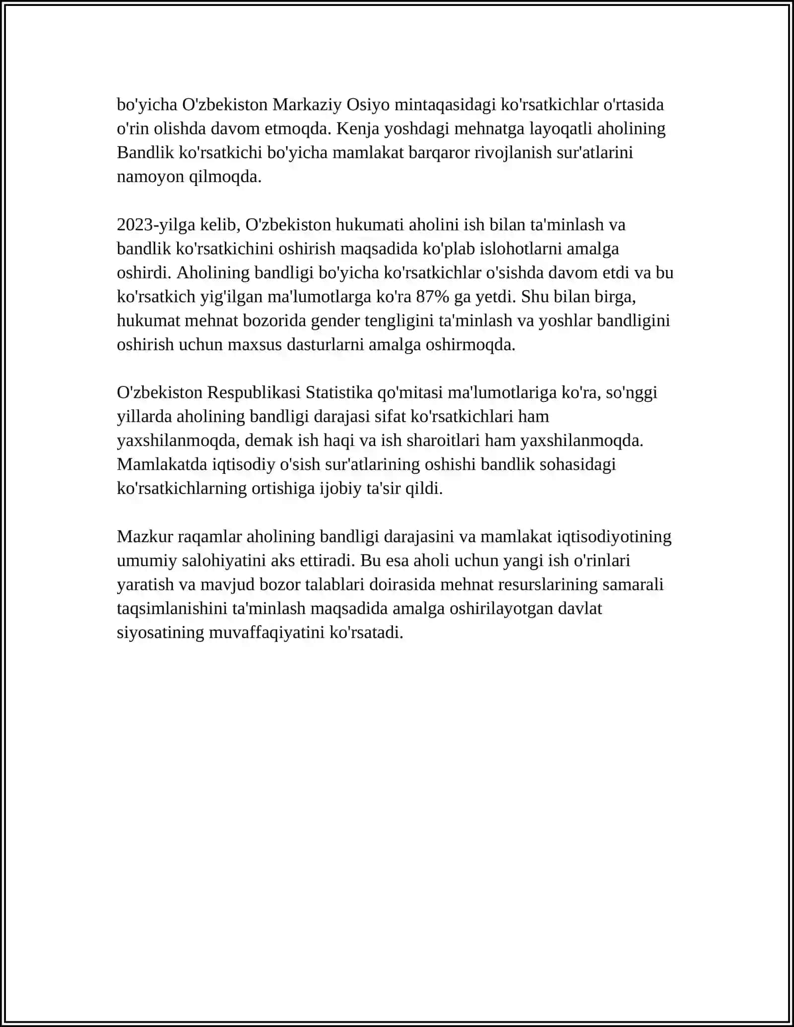 MUSTAQIL ISH Mavzu: AHOLI BANDLIGI UMIMIY TASNIXI 4