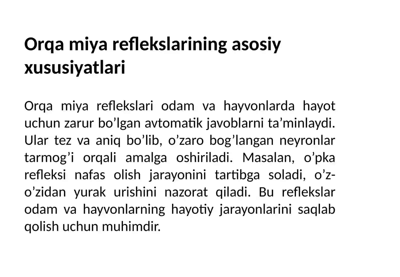 Reflektor yoyini tahlil qilish. Odam va hayvonlarda orqa miya reflekslari 4
