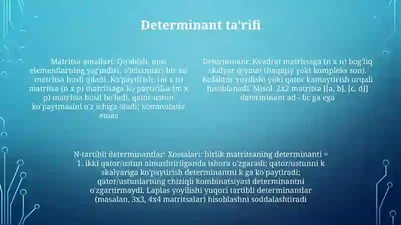 Matritsalar ustida amallarning xossalari va ularni hisoblash 4