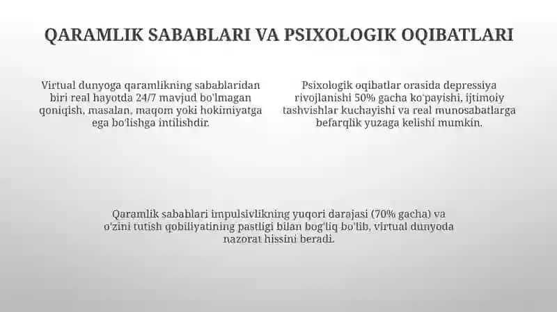 Virtual olamning jozibadorligiga qaramlik va uning oqibatlari 4