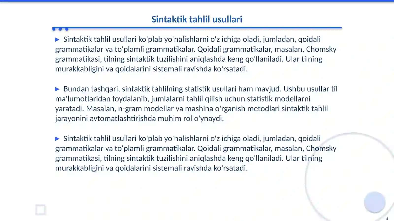 Sintaktik tahlil va korpusdagi sintaktik maʼlumotlar 4