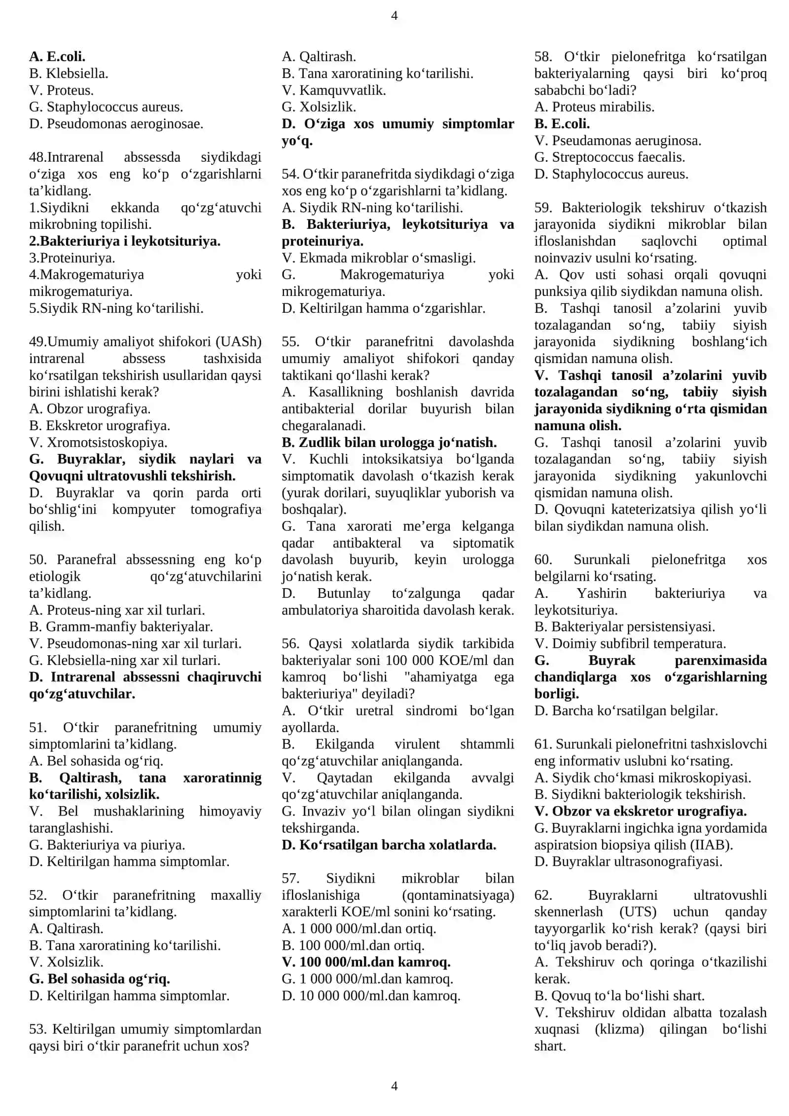 UROLOGIYA FANIDAN MAGISTRATURAGA KIRUVChILAR UChUN TEST SAVOLLARI 2026 4