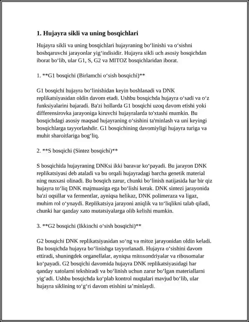 HUJAYRALARNING MITOTIK BO’LINISHI VA HAYOTIY SIKLI. HUJAYRA PROLIFERATSIYASI.HUJAYRANING MEYOTIK BO‘LINISHI. MITOZ VA MEYOZNING PATOLOGIYASI. 4