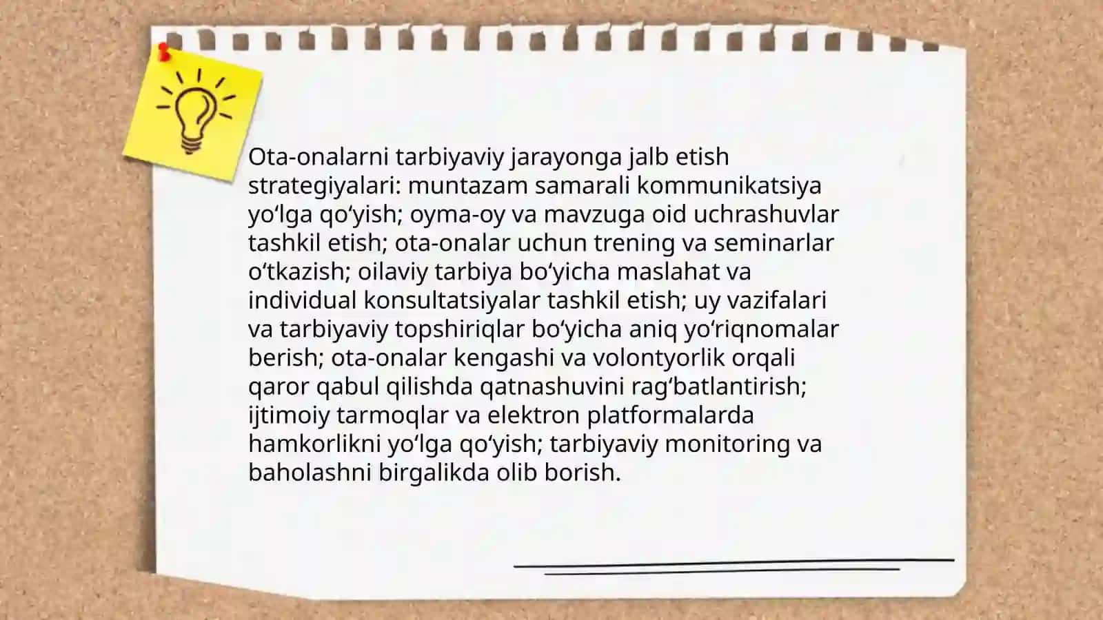 Taʼlim muassasalari va sinf rahbarining ota onalar bilan olib boriladigan pedagogik faoliyat 4