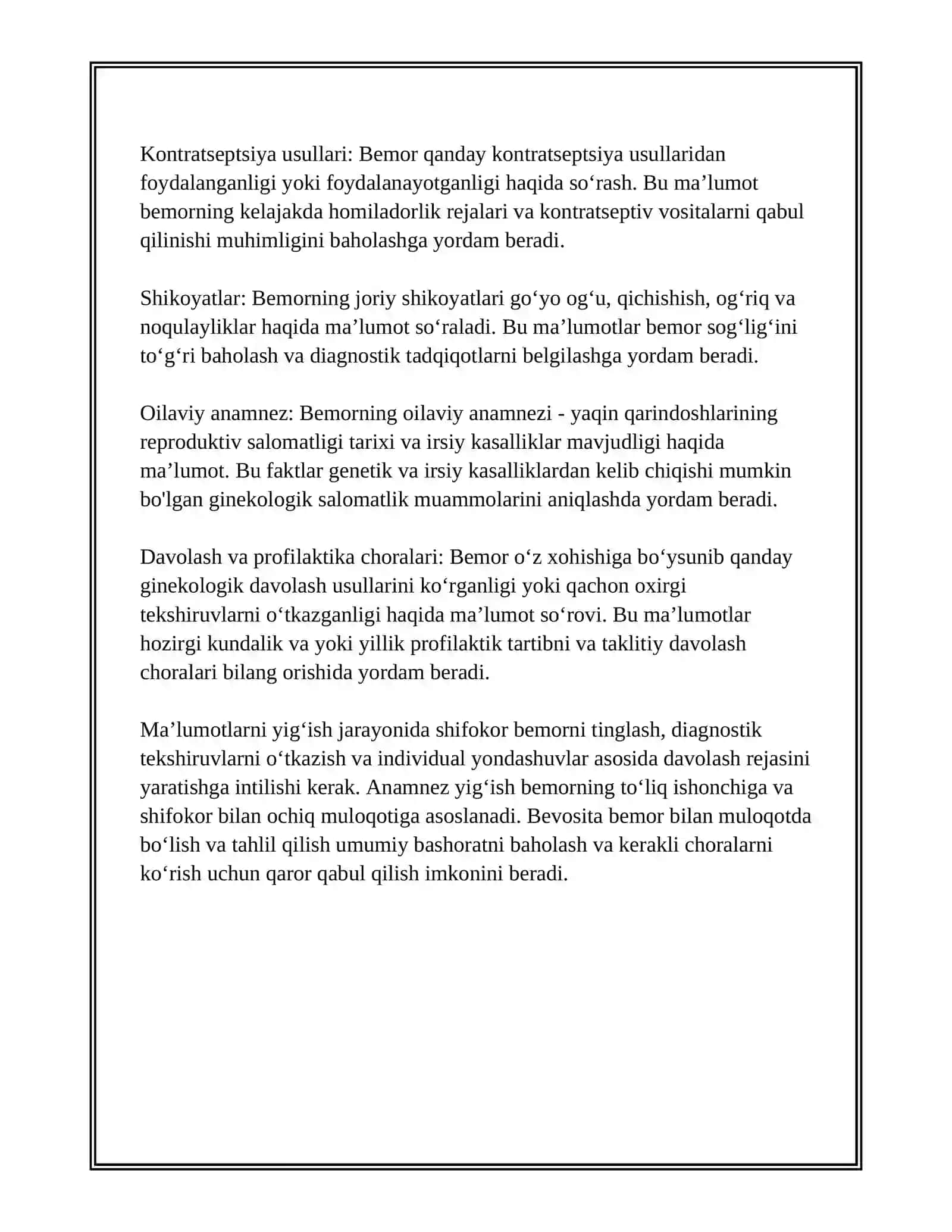 GINIKALOGIK BEMORLARNI TEKSHIRISH USULLARI 4