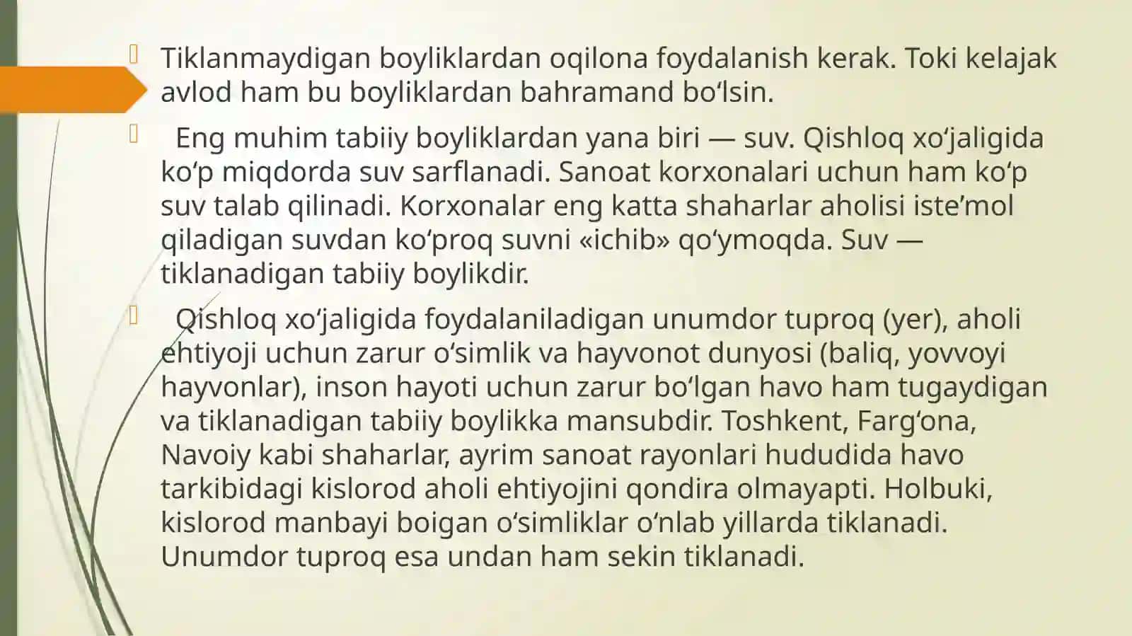 O'zbekistonning tabiiy sharoiti va resurslari, hamda ularning xalq xo'jaligidagi ahamiyati 4