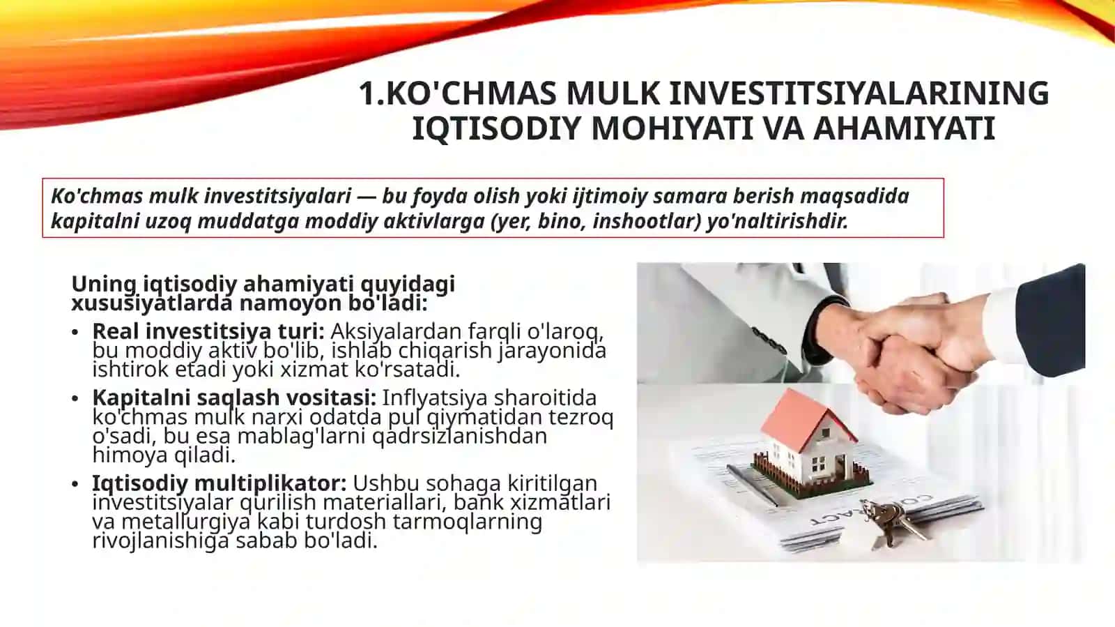 Ko'chmas mulk investitsiyalarining turlari va ularning tasnifi 4