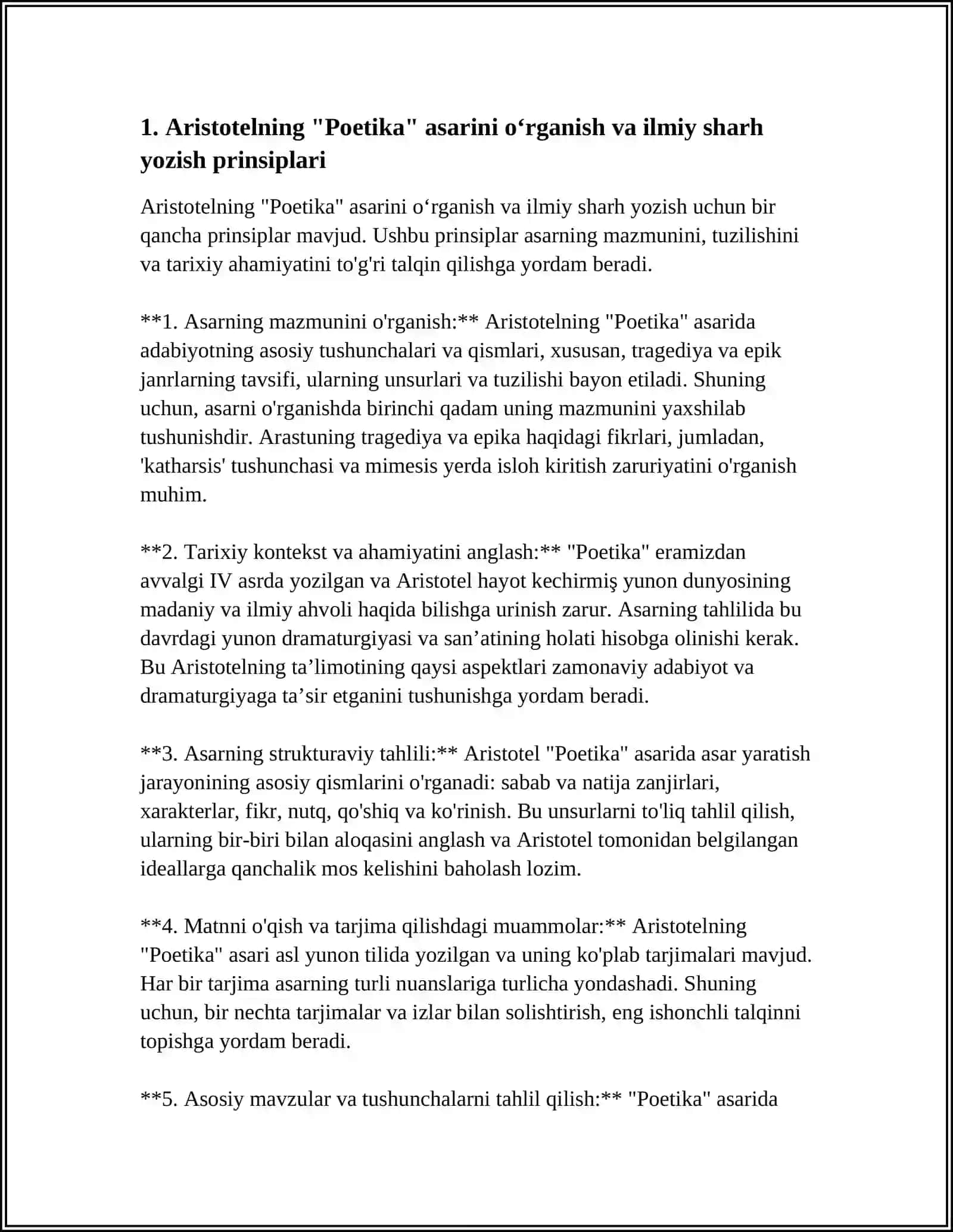 ARISTOTELNING POETIKA ASARLARINI ÕRGANISH SHARHINI YOZISH.ALISHER NAVOIYNING MAJOLIS UNNAFOIS ASARINI ÕRGANISH 4