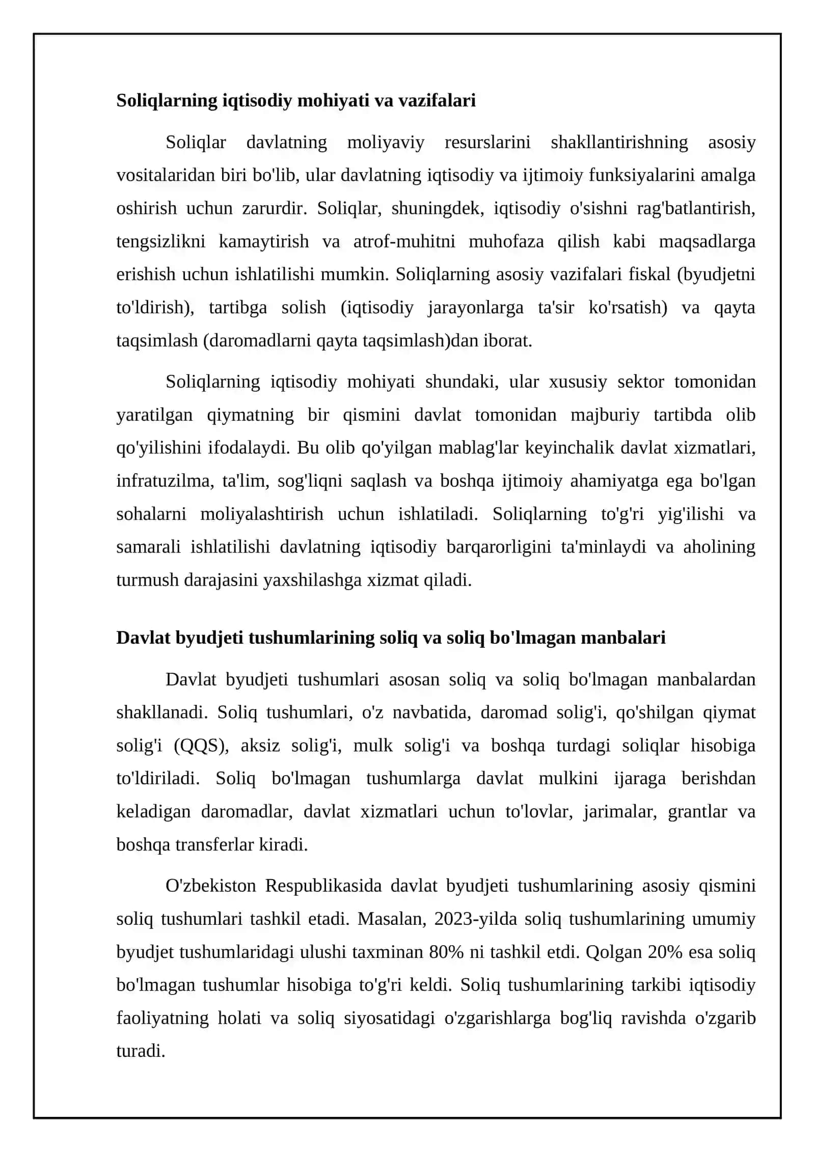 Davlat budjeti daromadlarini shakllantirishda soliqlarning tutgan o'rni va ahamiyati 4