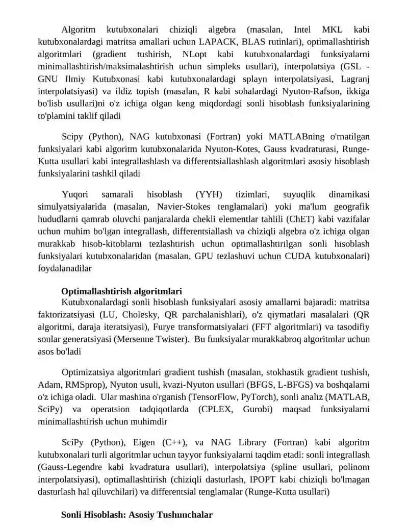 Algoritmlar kutubxonasi. Sonli hisoblash funksiyalarining kutubxonasi 4