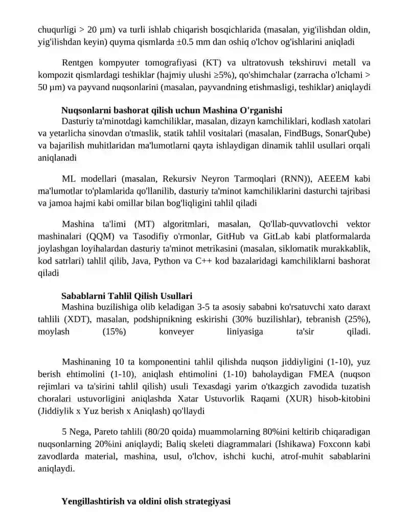 Mashinalardagi nuqsonlar va ularning sodir boʻlish sabablarini oʻrganish 4