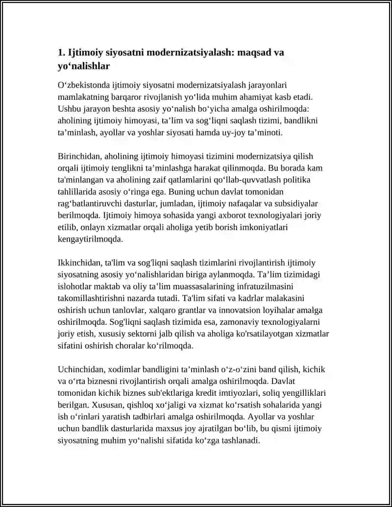 O'ZBEKISTONDA IJTIMOIY SOHADA AMALGA OSHIRILAYOTGAN O'ZGARISHLAR MAZMUN VA MOHIYATI 4