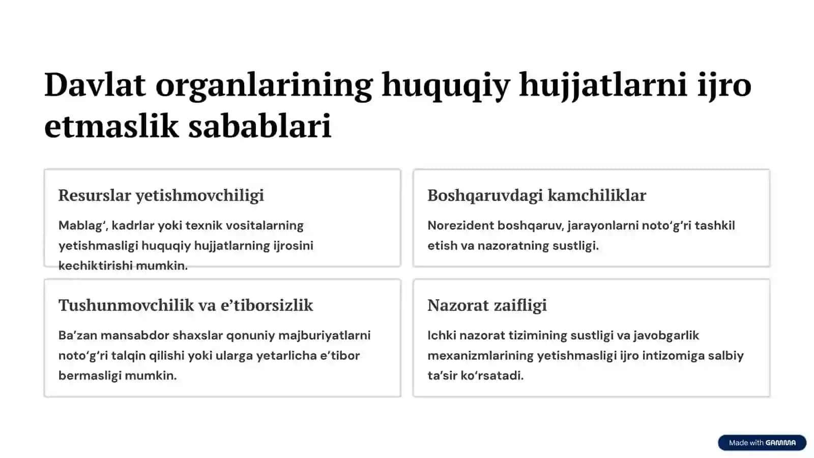 Huquqiy hujjatlar ijrosini ta’minlamaganligi uchun davlat organlarining javobgarlik masalalari 4