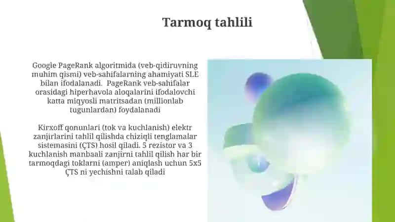 Chiziqli tenglamalar sistemasini hayotga tadbiqi 4