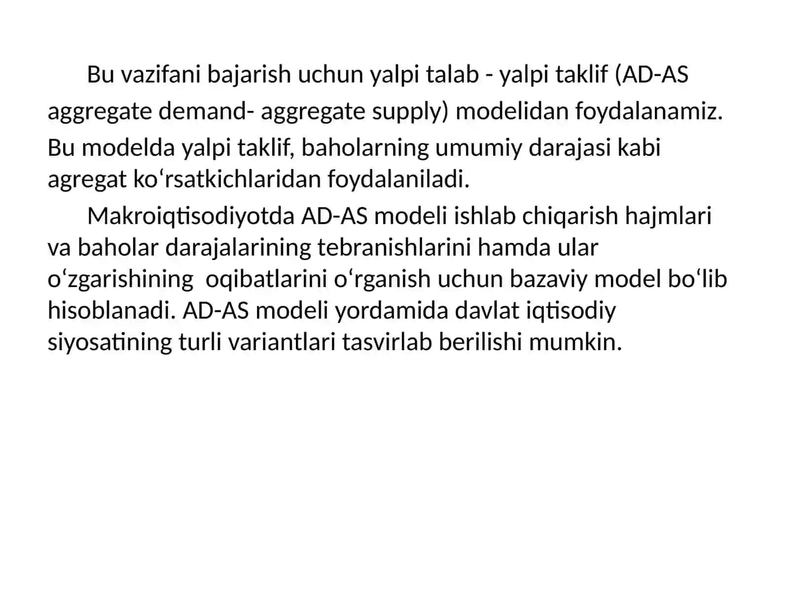 5-ma’ruza: YALPI TALAB-YALPI TAKLIF MODELI 4