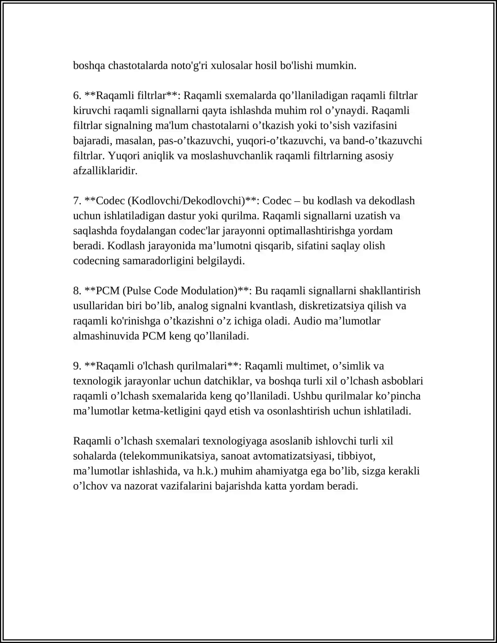 RAQAMLI OʻLCHASH SXEMALARINI TEKSHIRISH 4