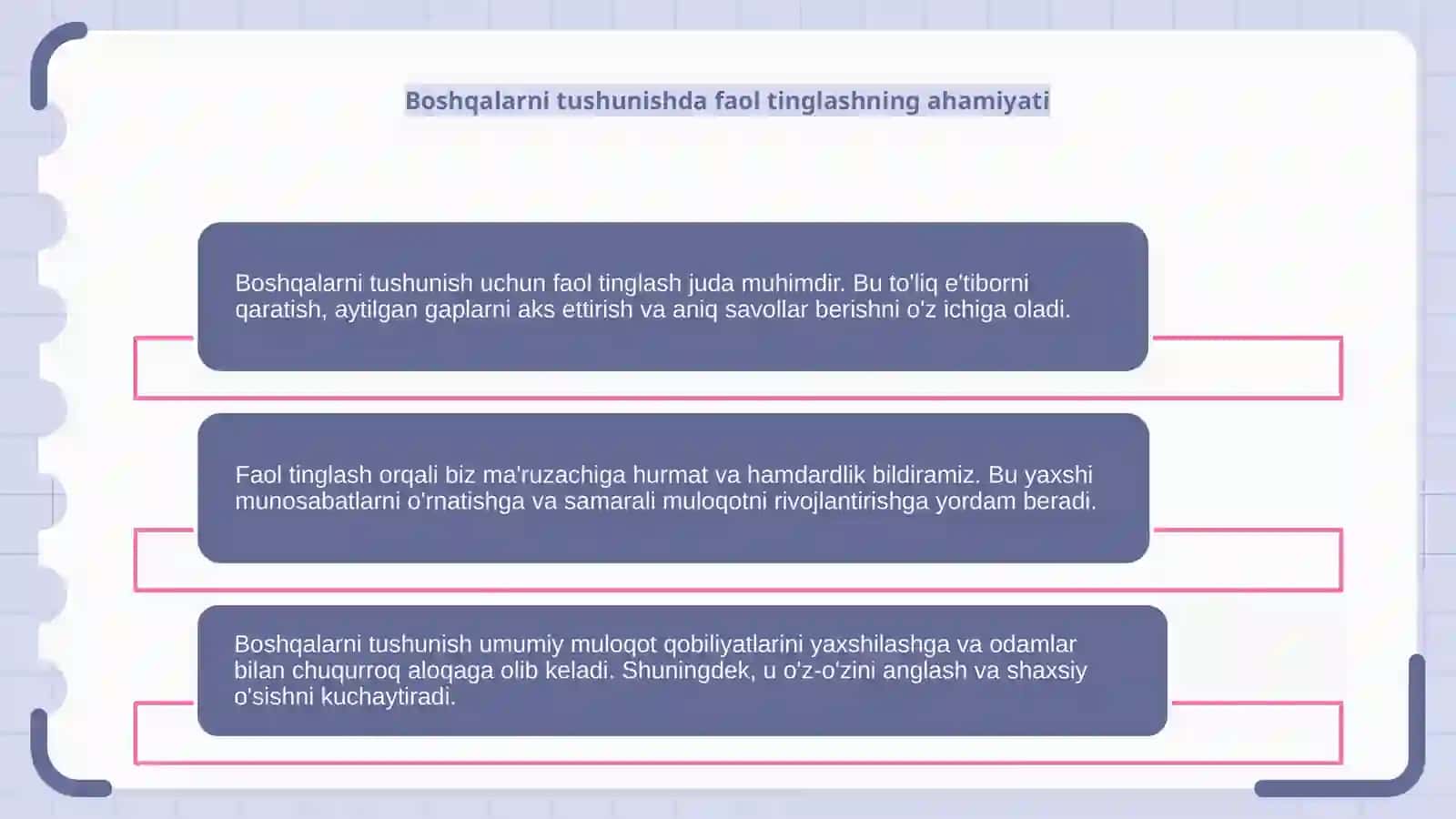 Oʻzgani anglash (eshitish) va oʻzini anglatish qoidalari 4