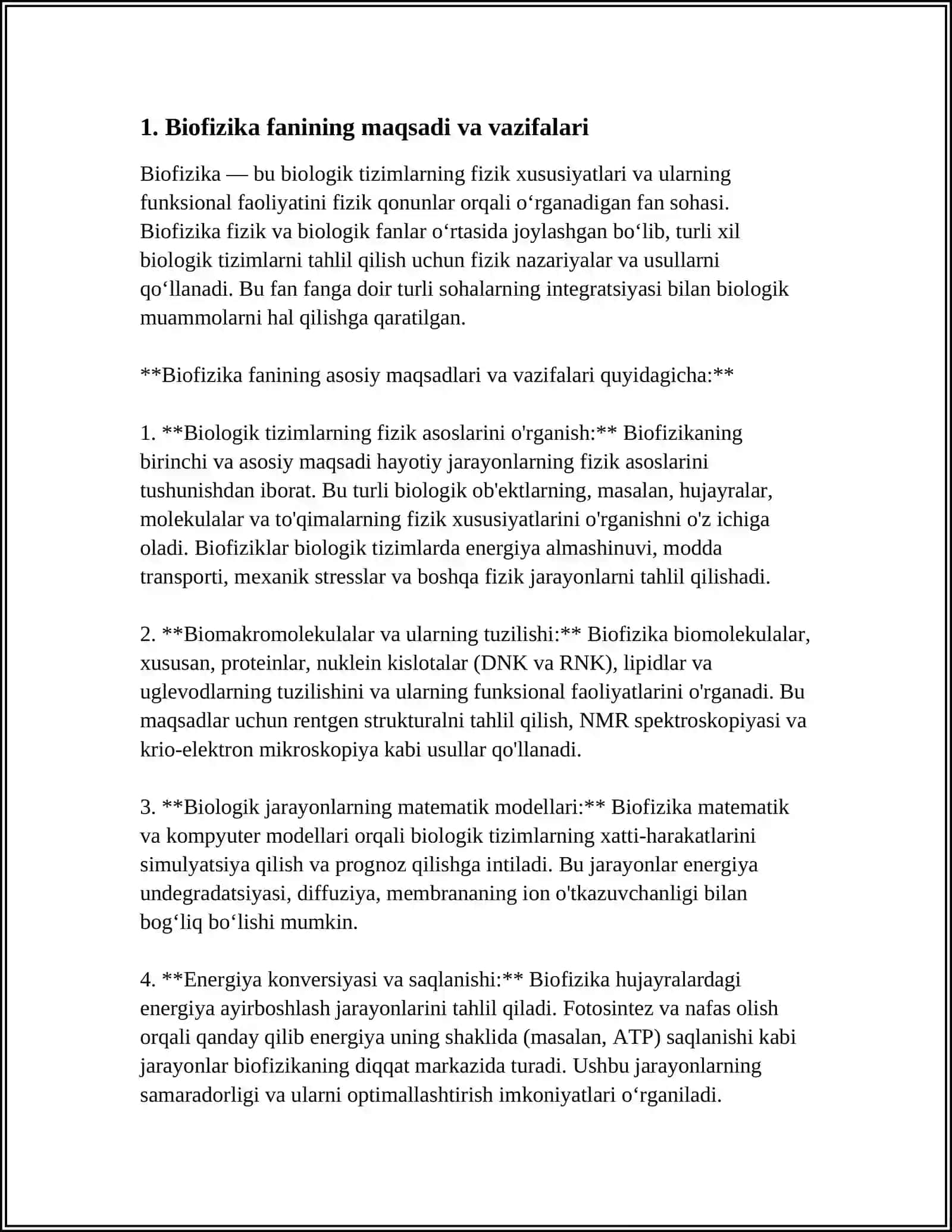 BIOFIZIKA FANINING PREDMETI, UNING HOZIRGI ZAMONDAGI AHAMIYATI. JISMLARNING MEXANIK XUSUSIYATLARI. DEFORMATSIYA TURLARI. MEXANIK KUCHLARNING TURLARI 4