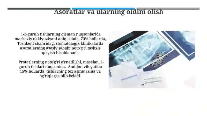 Markaziy Oklyuziyaning 1-3-guruhlardagi Qisman Tishlarning Nuqsonlarida Aniqlanishi 4