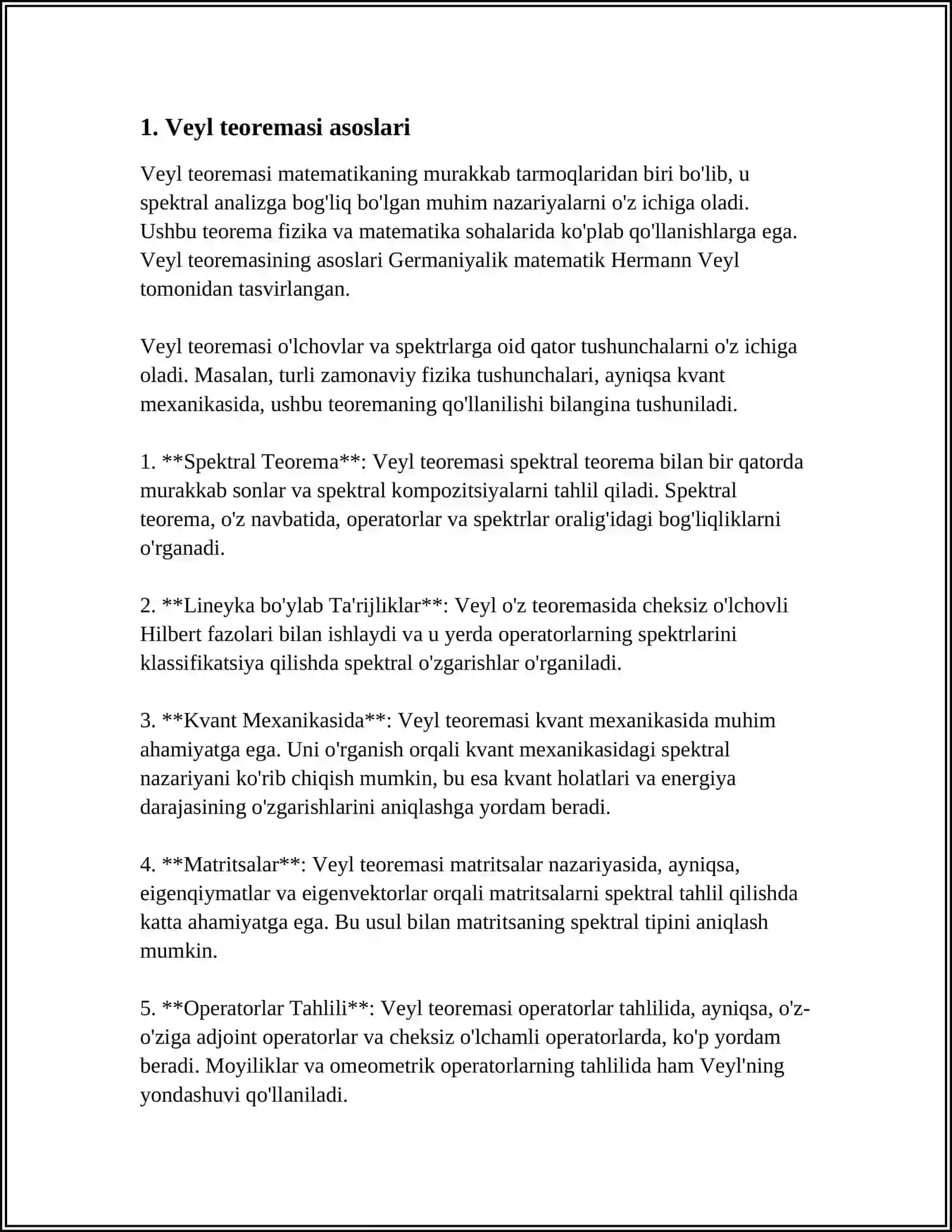 VEYL TEOREMASI VA UNING TADBIQLARI 4