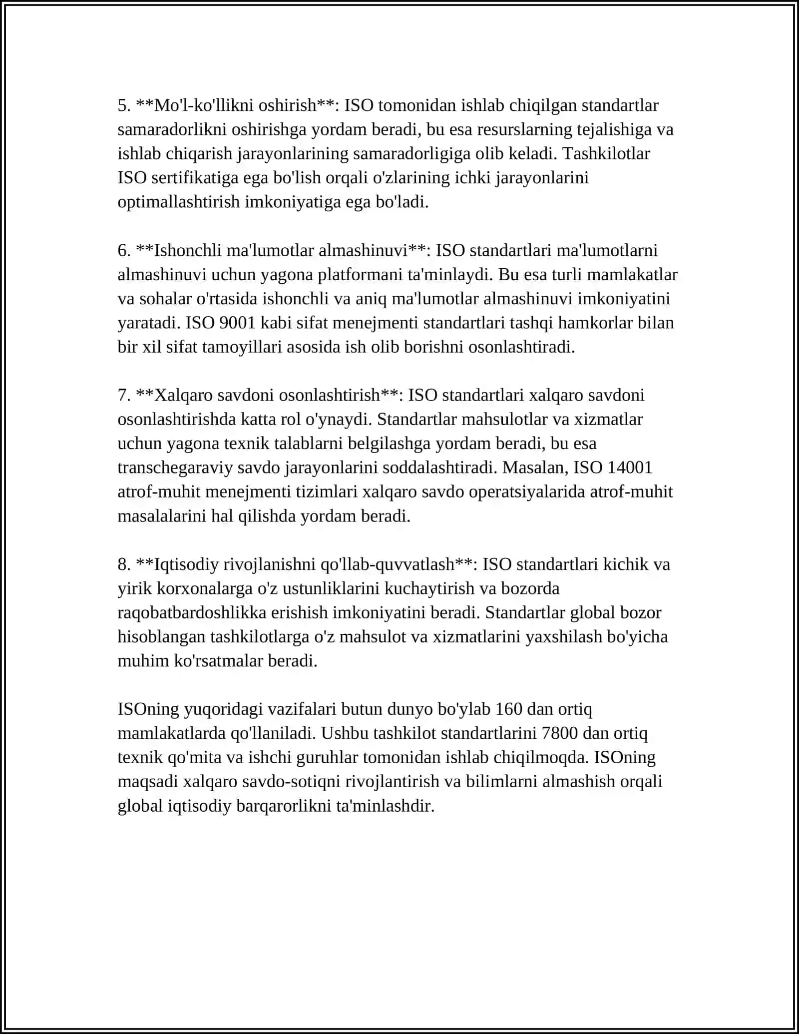 MUSTAQIL ISH Mavzu: XALQARO STANDARTLASHTIRISH TASHKILOTLARI 4