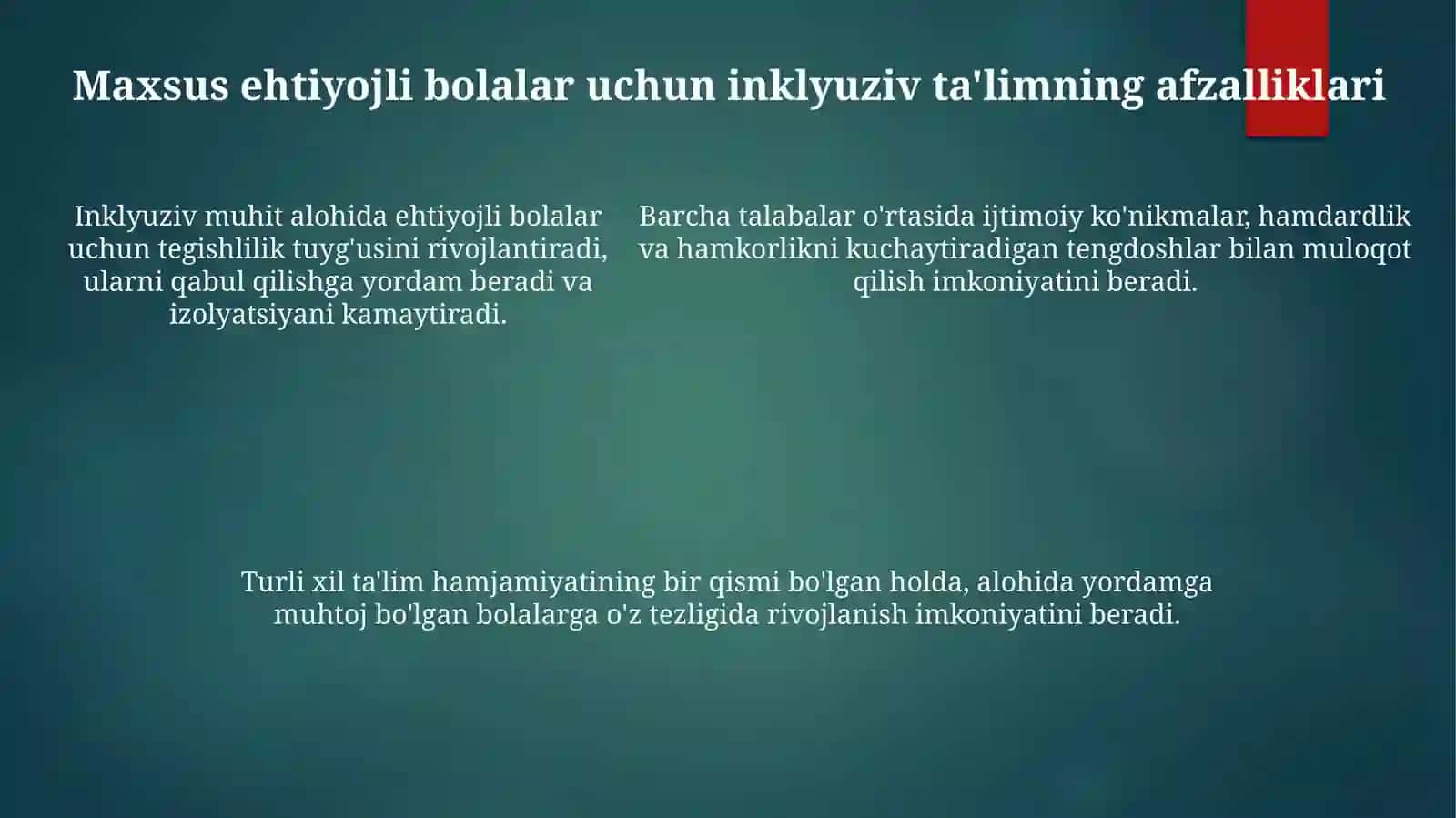 Inkyuiziv Ta'Limni Amalga Oshirish Jarayoni Alohida Yordamga Muhtoj Bolaning ShaxsiniRivojlanishningXususiyatlari 4