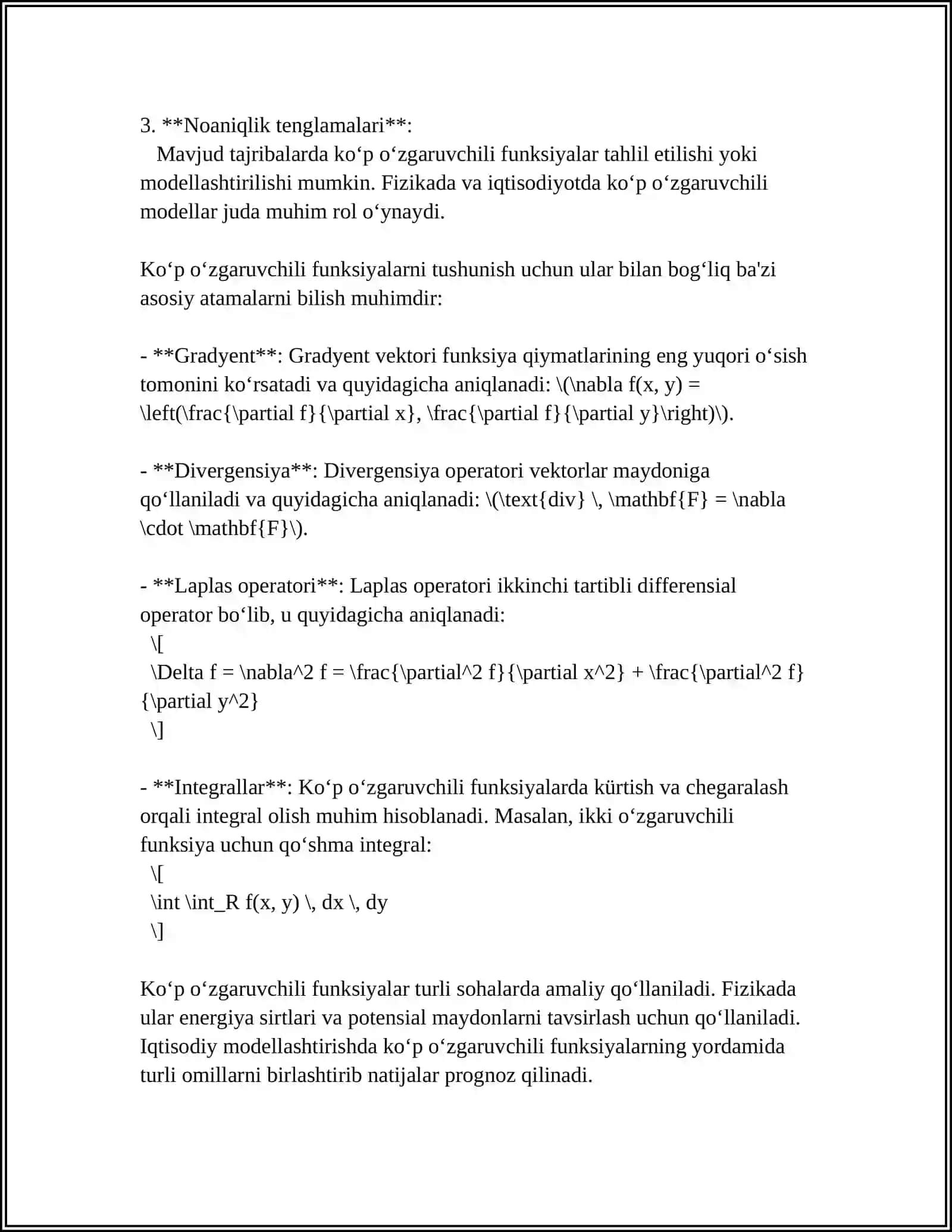 KOʻP OʻZGARUVCHILI FUNKSIYA BIRINCHI TARTIBLI DIFFERENSIALNING GEOMETRIK MAʼNOSI 4