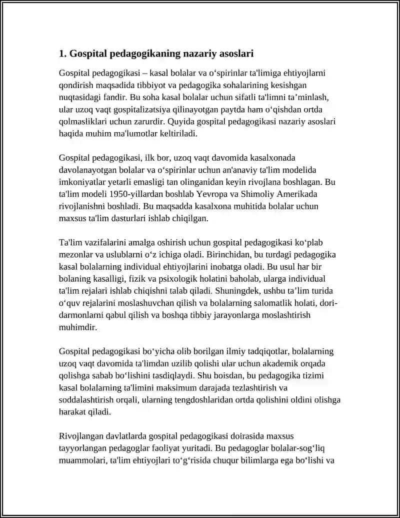 GOSPITAL PEDAGOGIKANING METODIK ASOSLARI: INDIVIDUAL VA GURUHLI YONDASHUVLAR 4