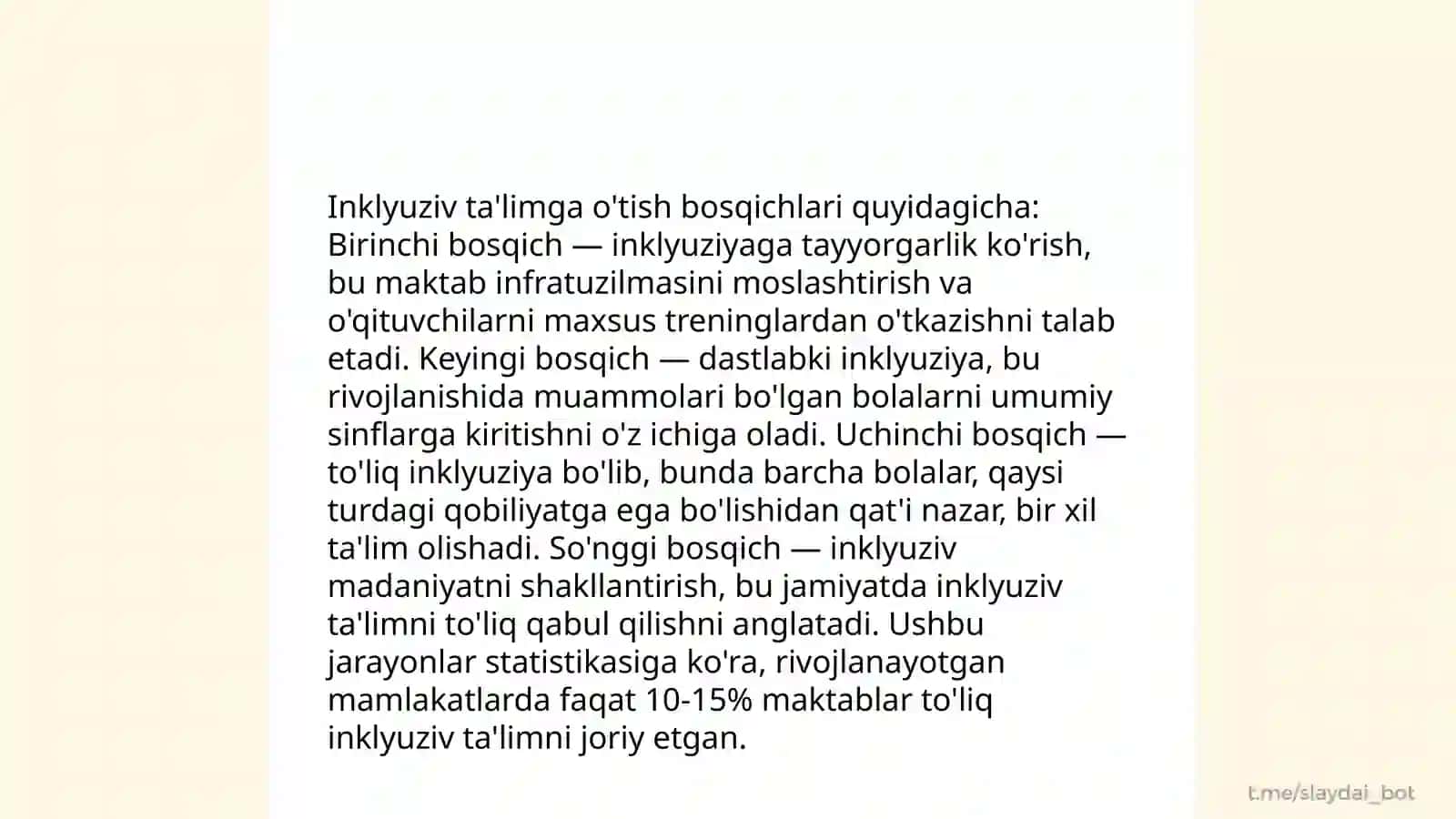 Inklyuziv taʼlimga jalb qilish bosqichlari 4