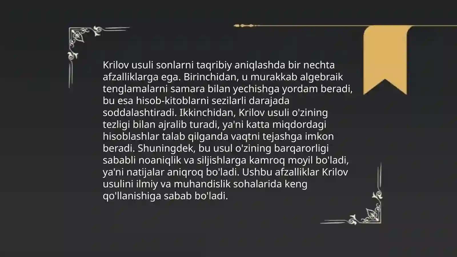 Matritsaning xos son va xos qiymatlarini taqribiy hisoblashni Krilov usuli 4