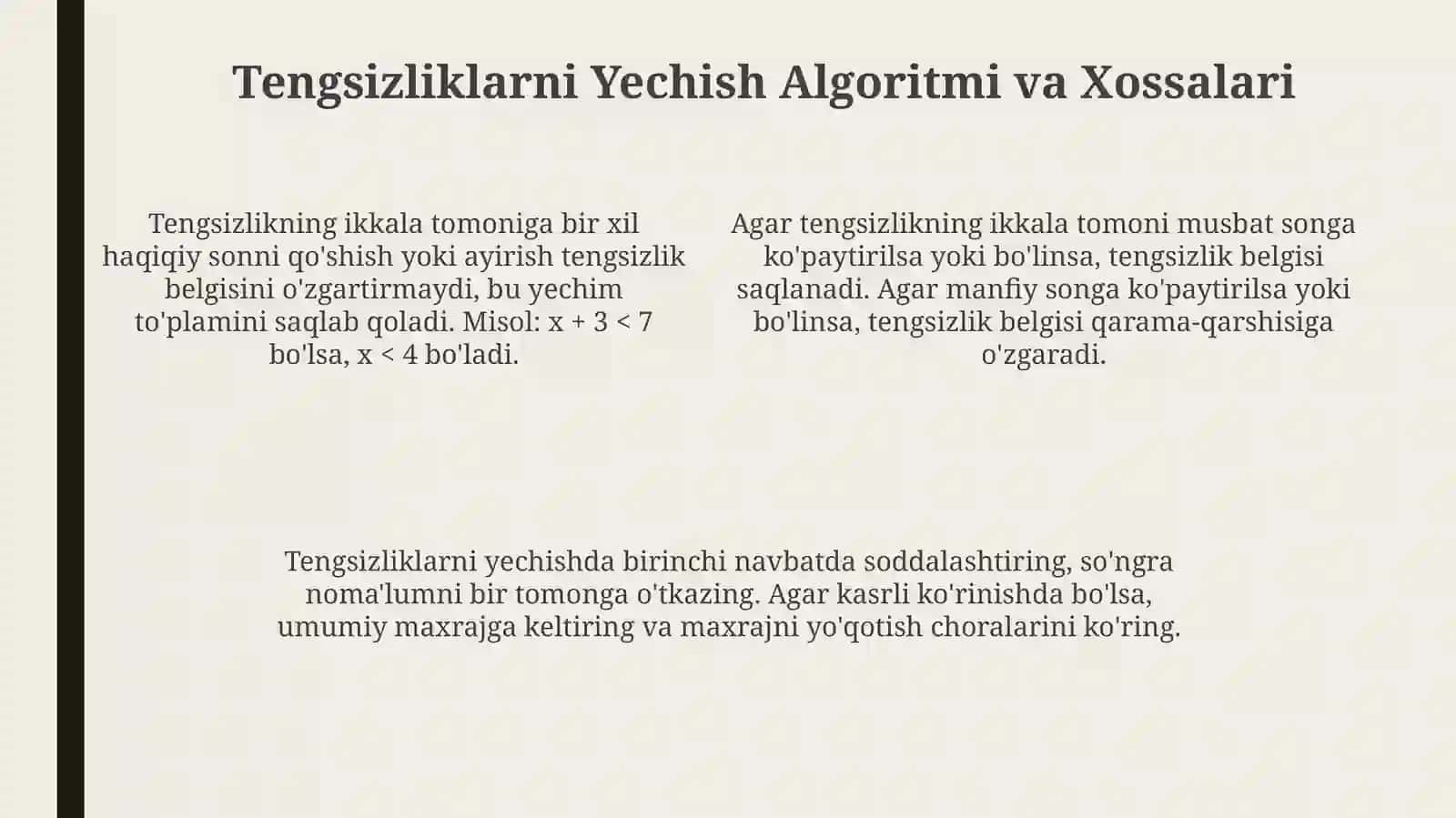 Bir o'zgaruvchili tengsizliklarning kon'yunksiya va diz'yunksiyasi 4