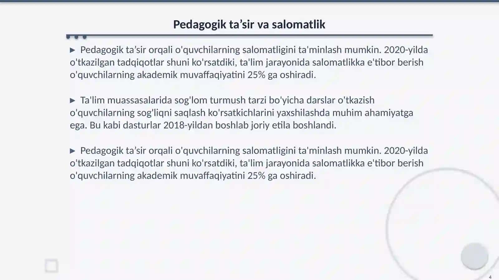 Salomatlikni ta’minlovchi zarur psixalogik-pedagogik omillar 4