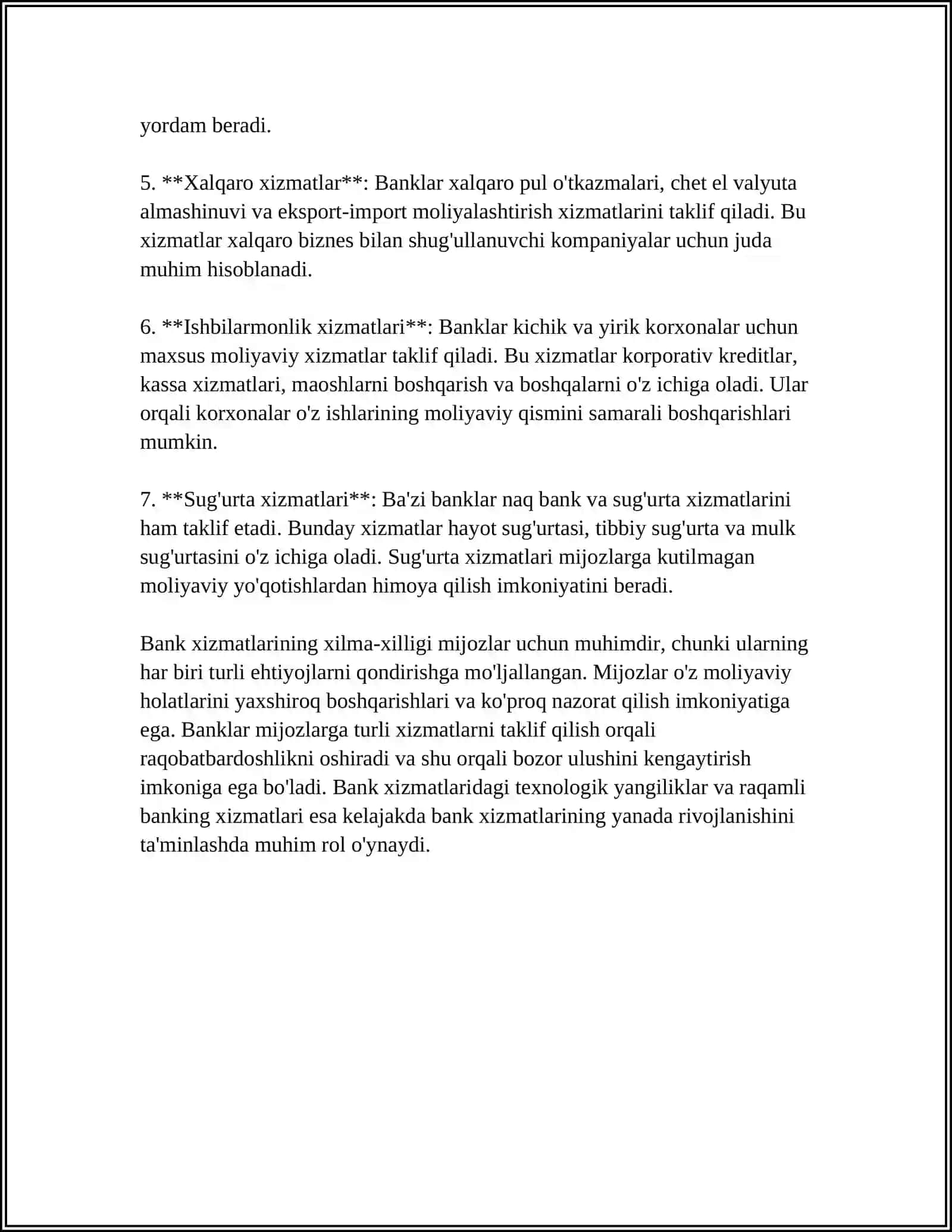 BANK XIZMATLARI,BANK OPERATSIYALARI,BANK XIZMATLARI VA OPERATSIYALARI 4
