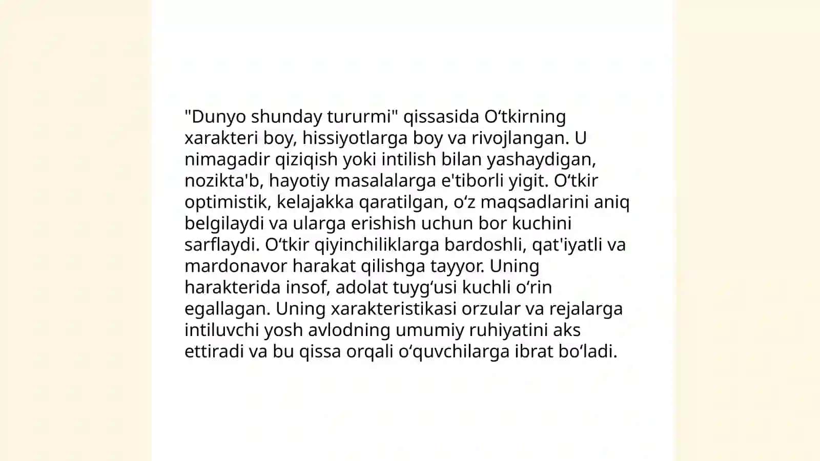 Sobir Oʻnar dunyo shunday TURURMI qissasi tahlili obrazlar xarakteri 4