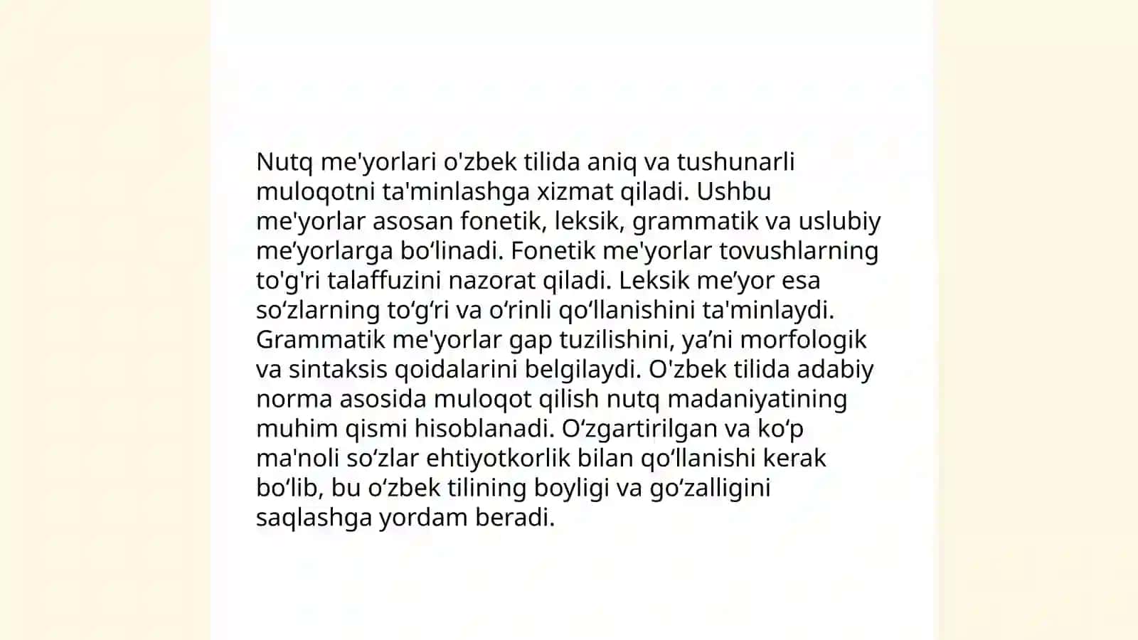 Hozirgi o'zbek tilida lison, nutq, me'yor munosabati 4