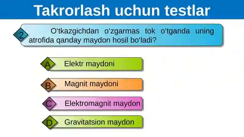V BOBNI TAKRORLASH UCHUN TEST TOPSHIRIQLARI 4