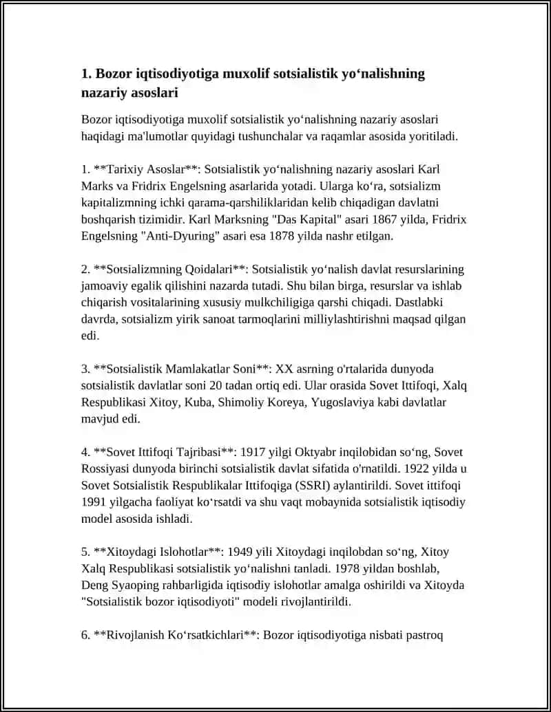 Bozor iqtisodiyotiga muxolif sotsialistik yo‘nalishning nazariy asoslari 4