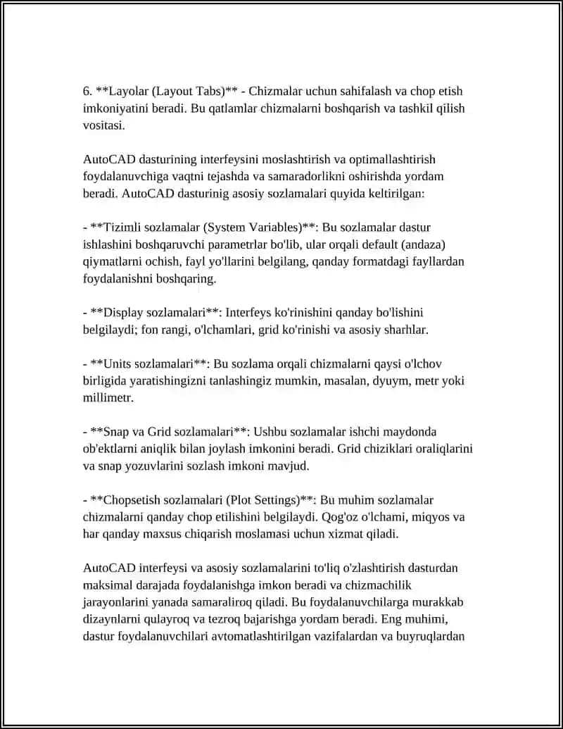 AUTOCAD DASTURIDA BERILGAN MUHANDISLIK ISHINING GRAFIK MODELLARINI YARATISH 4