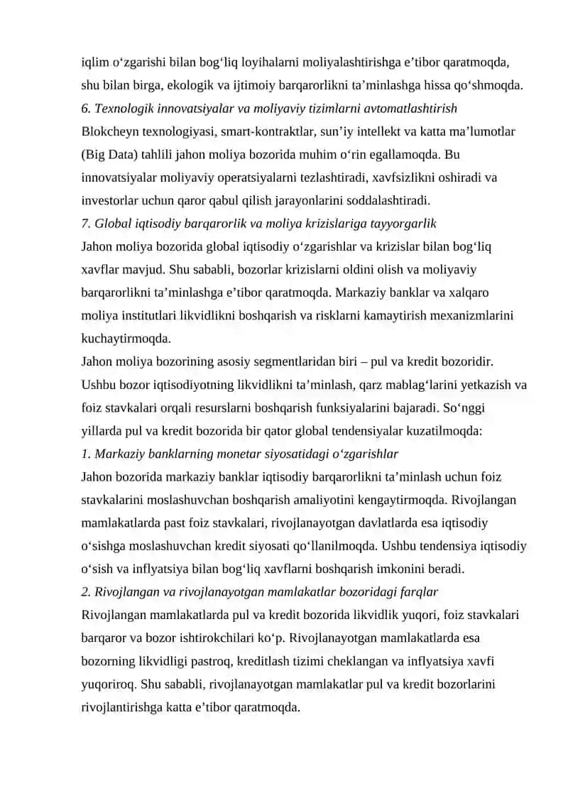 MOLIYA BOZORLARINI RIVOJLANTIRISHNING ASOSIY JAHON TENDENSIYALARI 4
