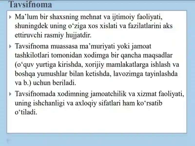 Tаvsifnоmа vа tаvsiyanоma matni va uning zaruriy qismlari 4