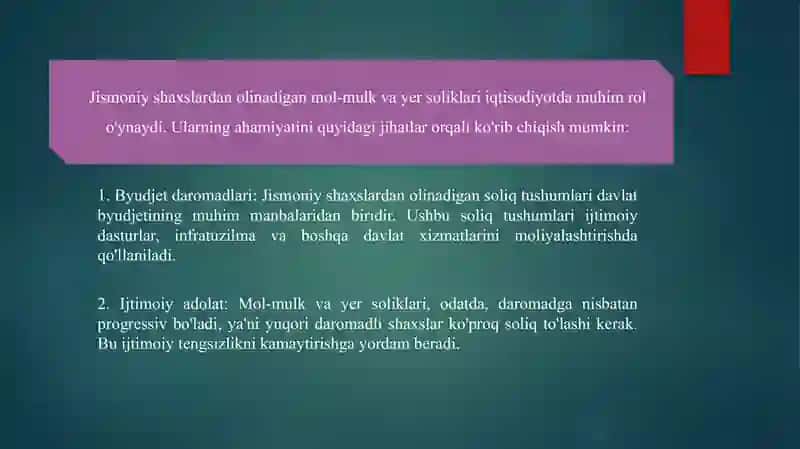 JISMONIY SHAXSLARDAN OLINADIGAN MOL-MULK VA YER SOLIQLARI VA ULARNING AHAMIYATI 4