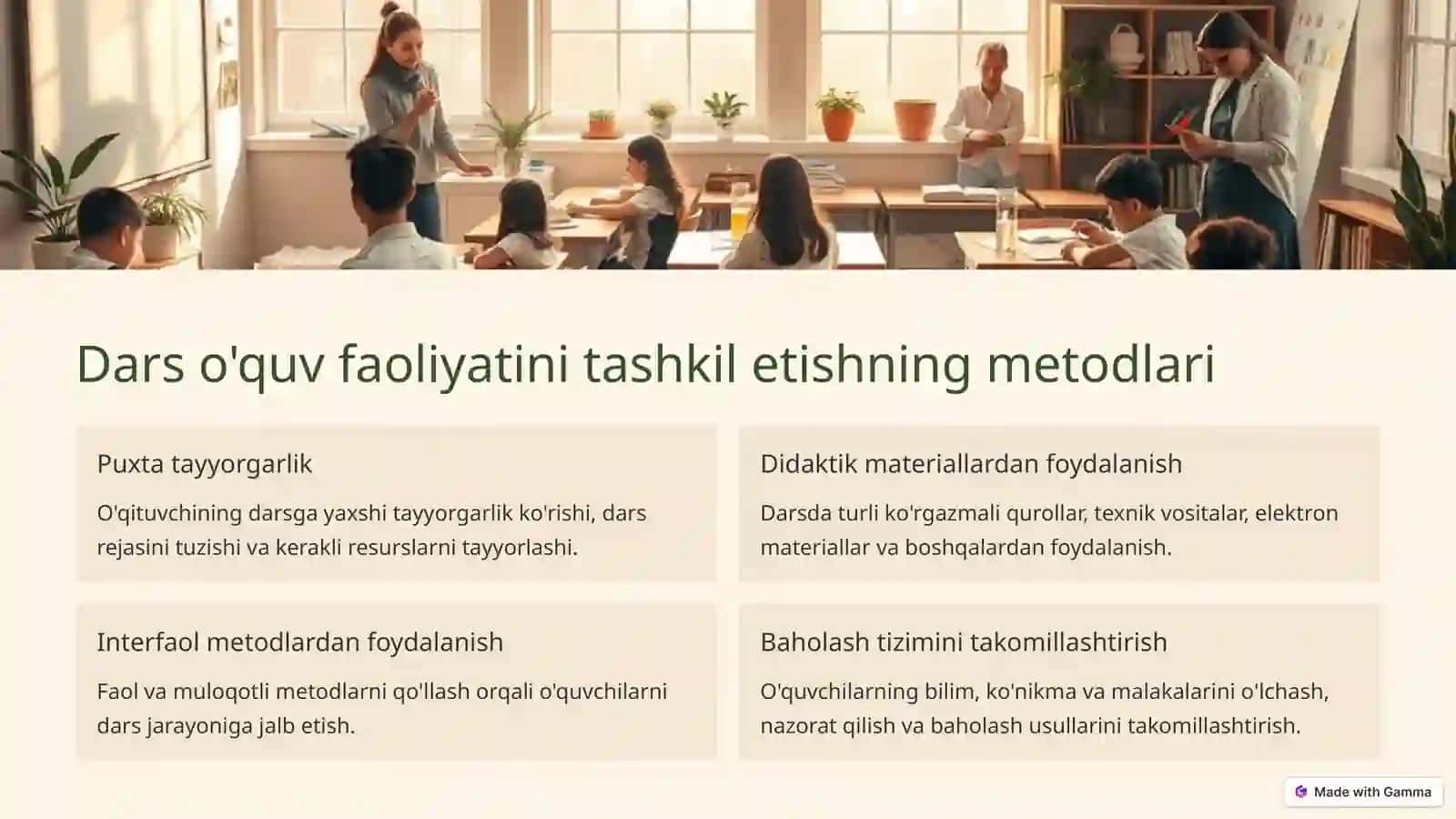 Dars o'quv faoliyatini tashkil etish shakli sifatida 4