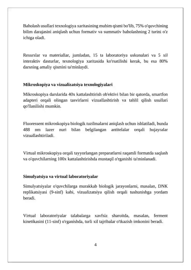 Biologiyadan amaliy mashg'ulotlarni loyihalash texnologik xarita 4