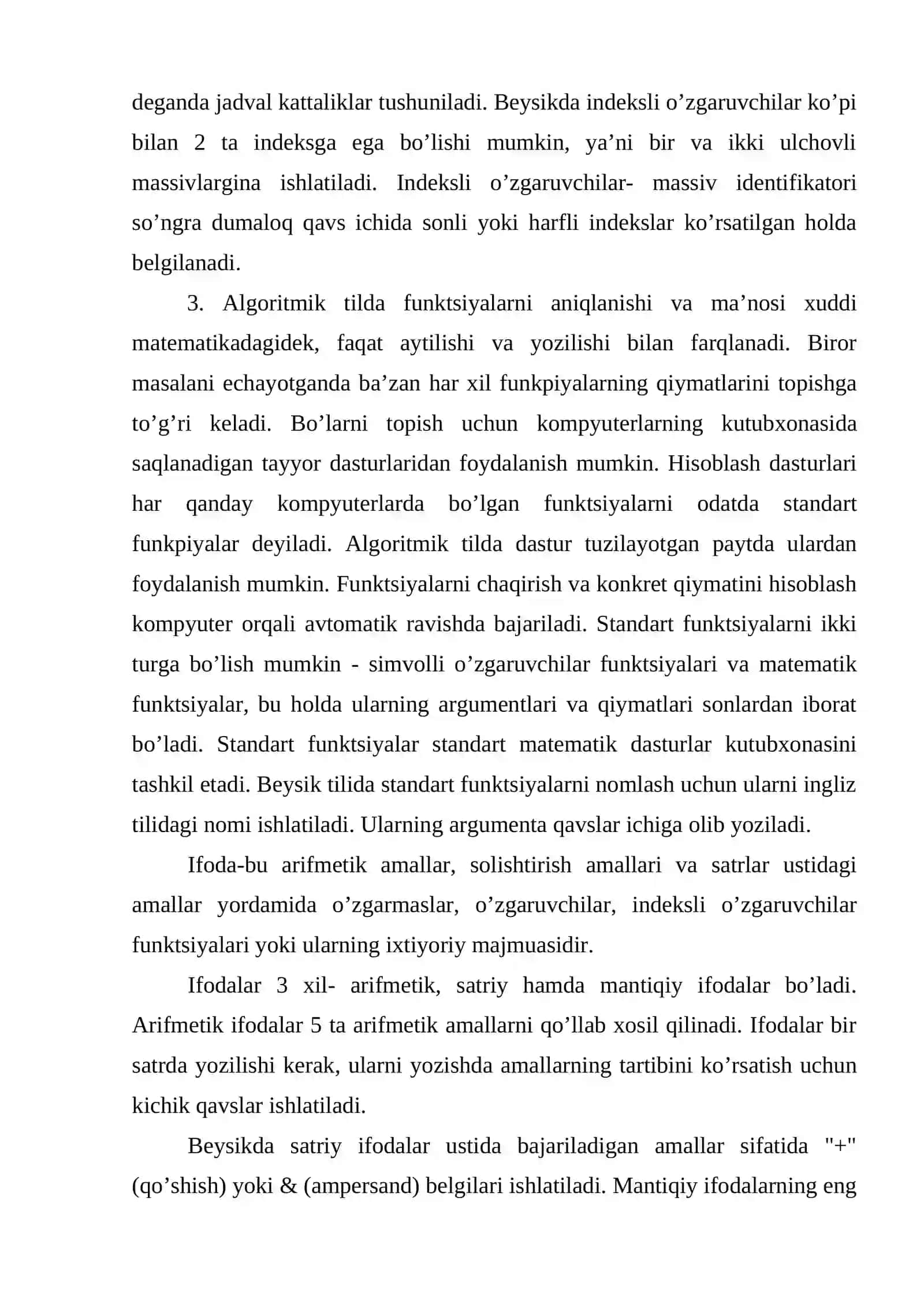 Algoritmik tilning asosiy tarkibiy tuzilmalari. Beysik tili funktsiyalari va operatorlari 4