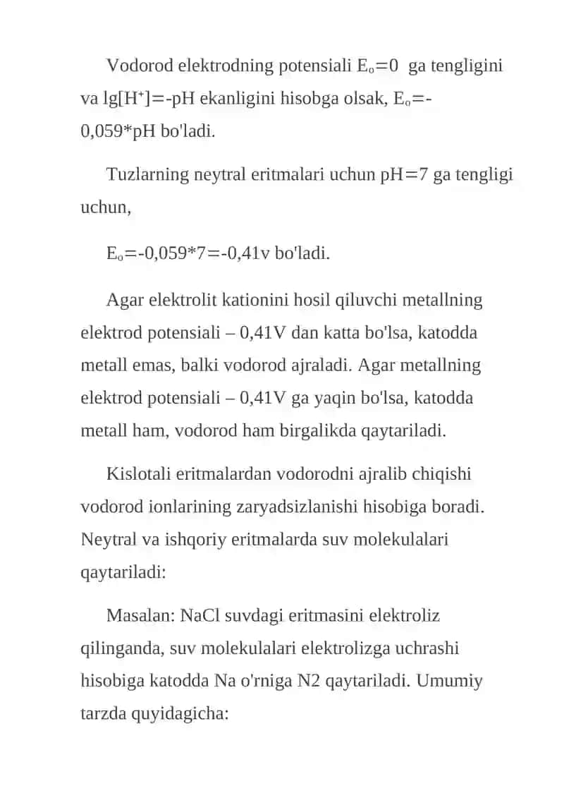 Eriydigan va erimaydigan elektrodlar bilan olib boriladigan elektroliz 4