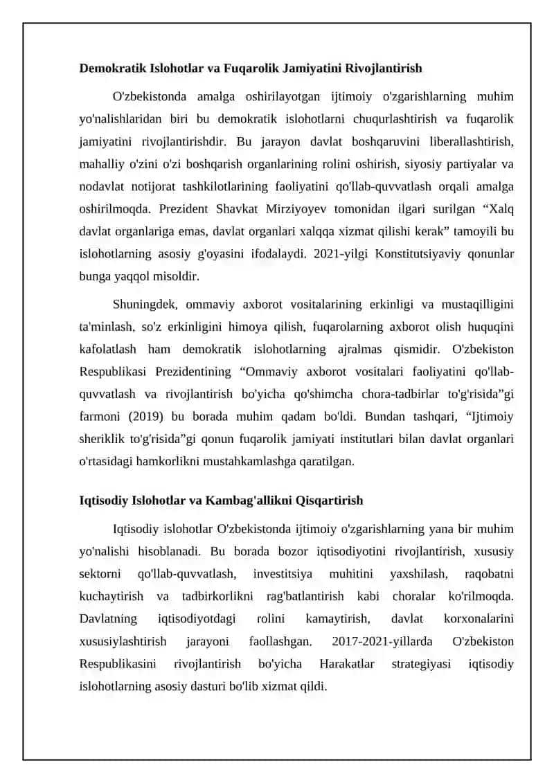 O'zbekistonda ijtimoiy o'zgarishlar: Asosiy yo'nalishlar va mohiyat 4