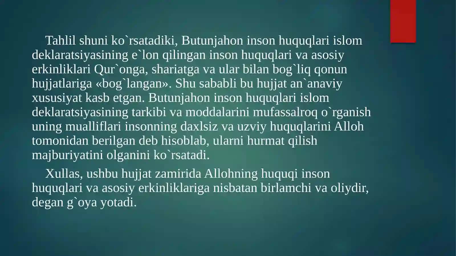 Islomda inson huquqlari himoyasi, ijtimoiy tenglik adolat va tolerantlik 4