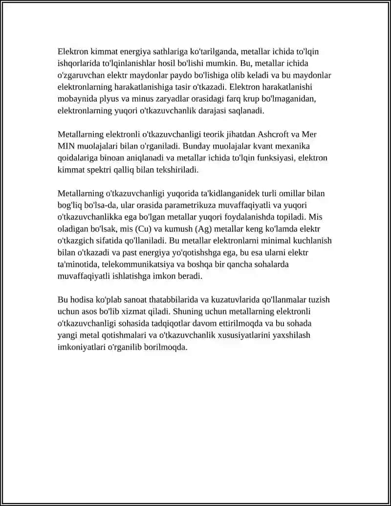 METALLARNING ELEKTRONLI O'TKAZUVCHANLIGI. O'TA O'TKAZUVCHANLIK 4