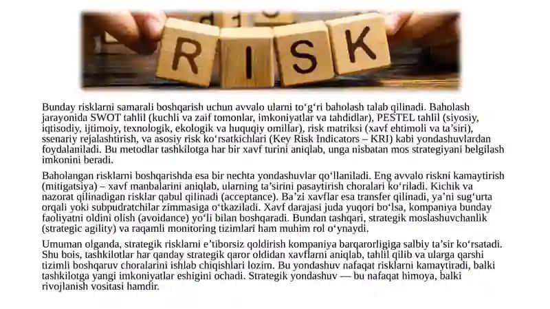 STRATEGIK BIZNES DARAJADAGI RISKLARNI BOSHQARISH 4