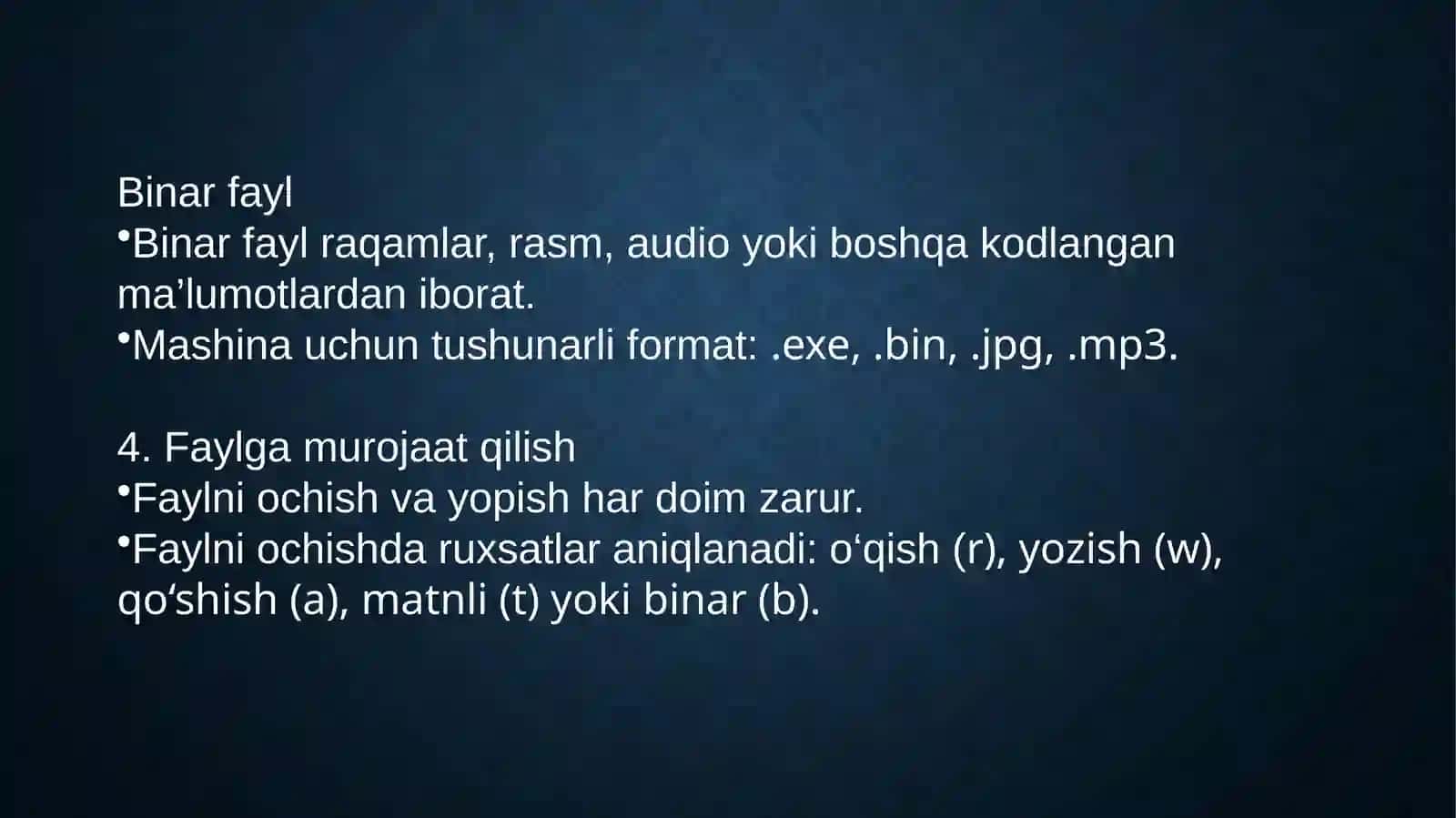Fayllar bilan ishlash ma'noni o'rganish 4